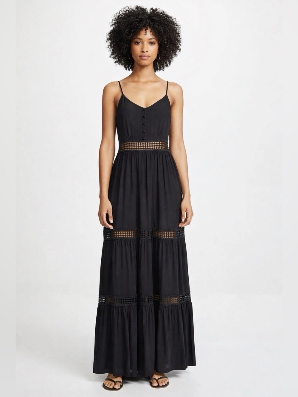 NWT Jack by BB Dakota Black Crochet Trim Maxi Dress - Size 0 Boho Festival